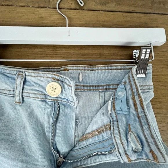 Wide Leg Cropped Jeans Frayed Hem High Rise Light Wash Denim Pants Womens - Picture 6 of 6